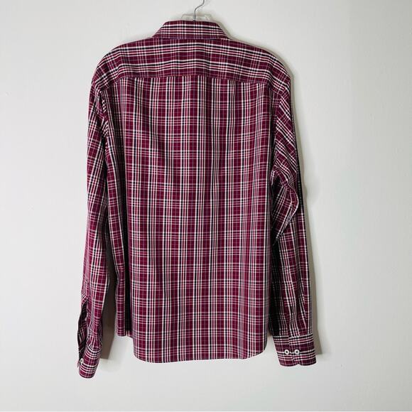 Untuckit red burgundy white plaid cotton button front shirt medium - Picture 6 of 6